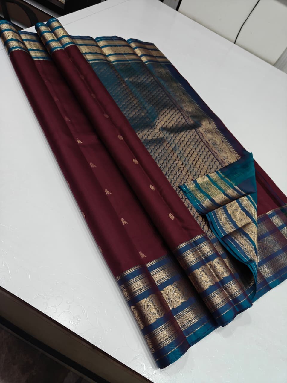 Elegant Maroon and Gold Pure Kancheepuram Bridal Silk Saree